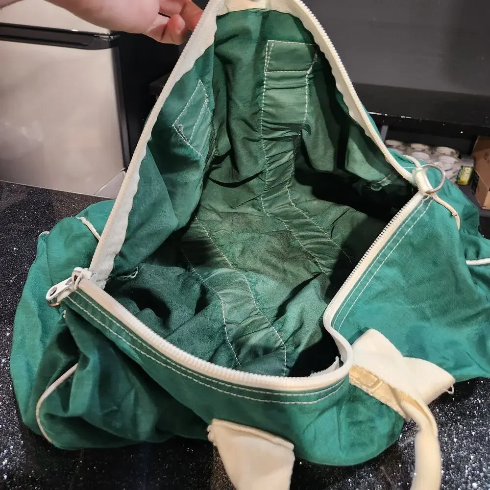 VTG 60s? LL Bean Script Sawtooth Green Duffle Gym Bag Full Zip 1960s USA‎ Made